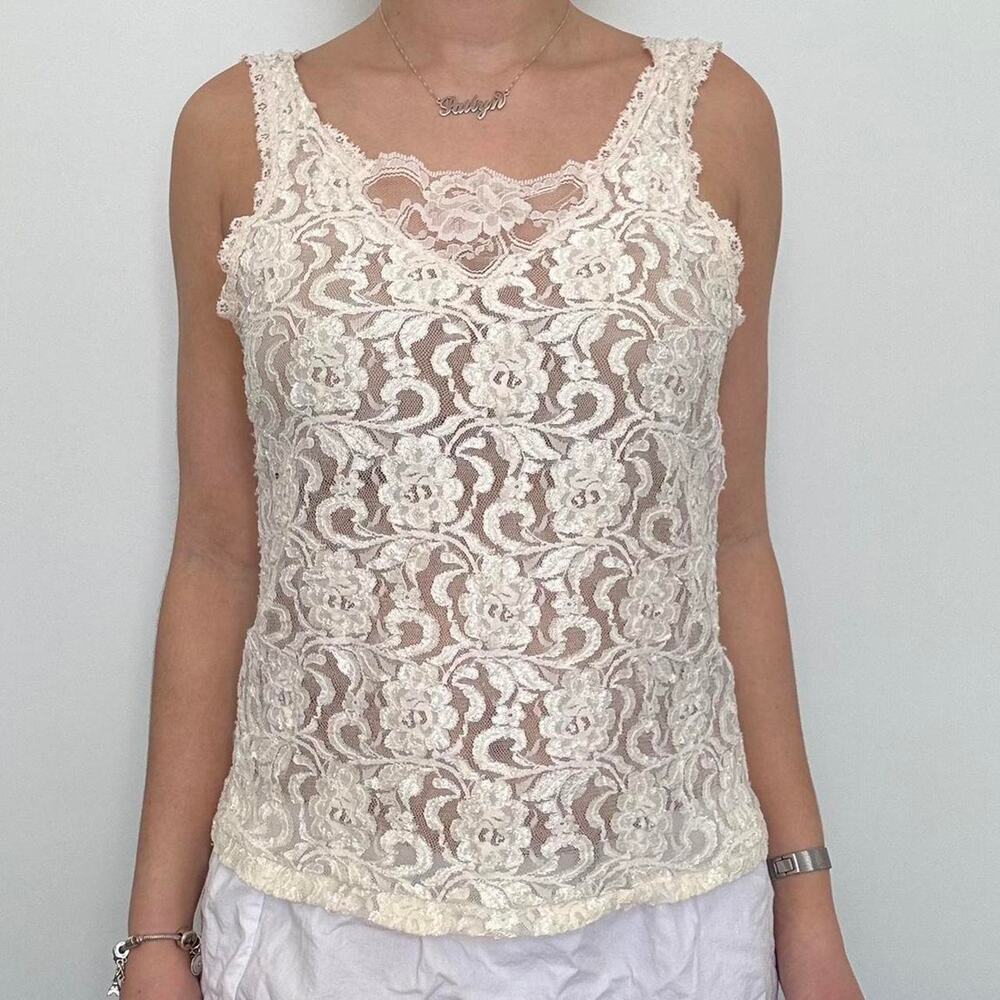 Vintage Heather Nicole Cream Lace Tank Top